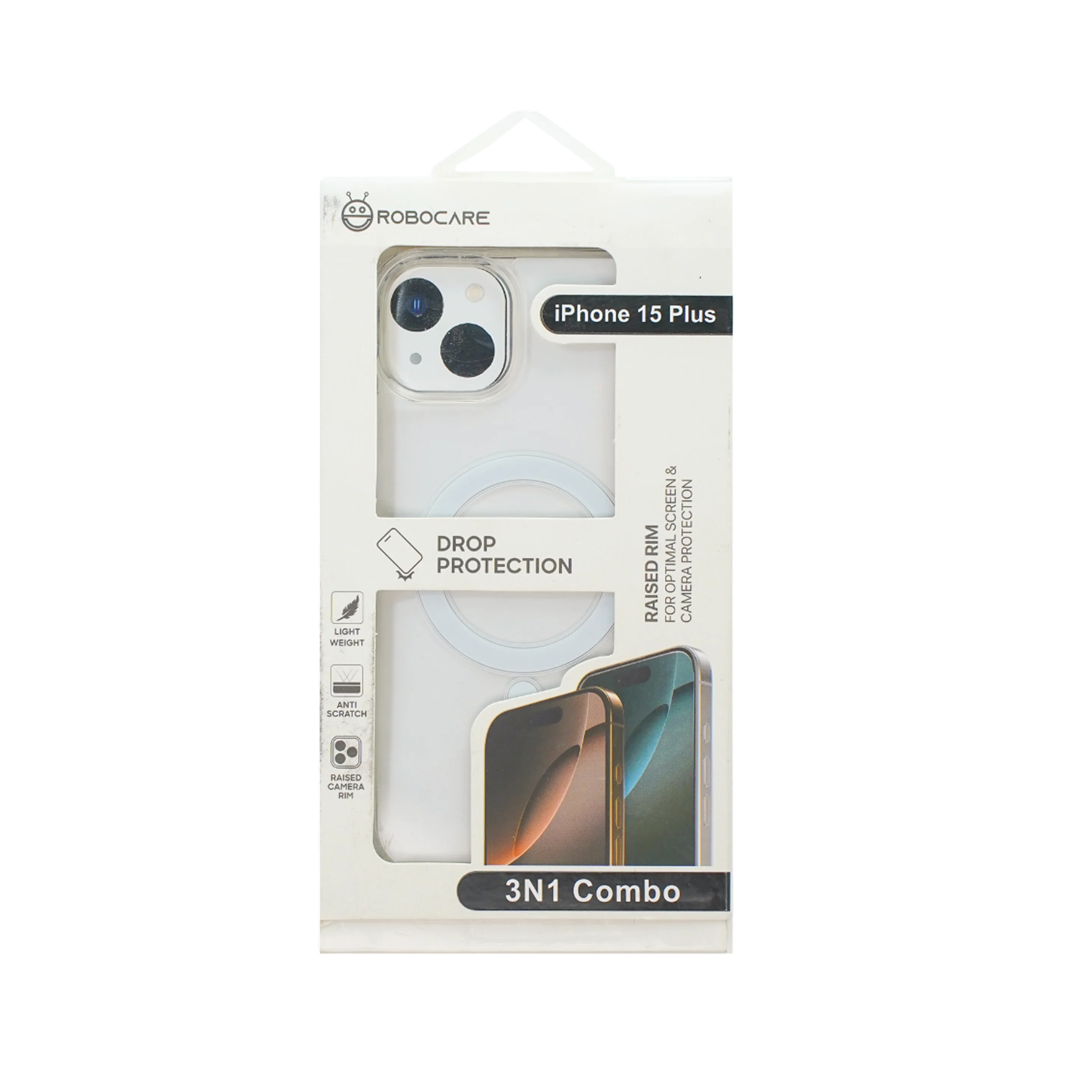 Robocare iPhone 15 Plus MagSafe 3-in-1 Protective Combo Case with Camera Lens Guard and Screen Protector