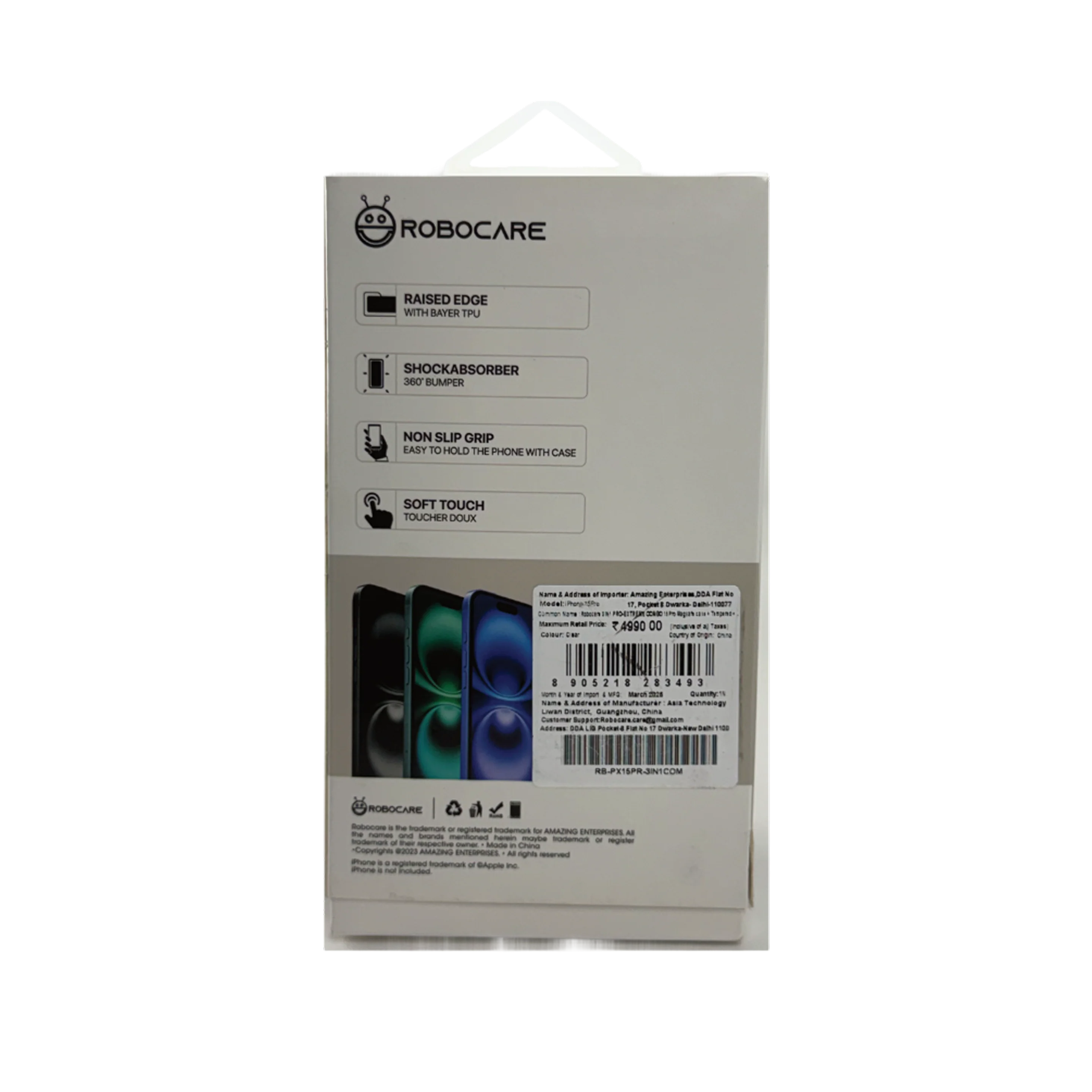 Robocare iPhone 15 Pro MagSafe 3-in-1 Protective Combo Case with Camera Lens Guard and Screen Protector - Image 2