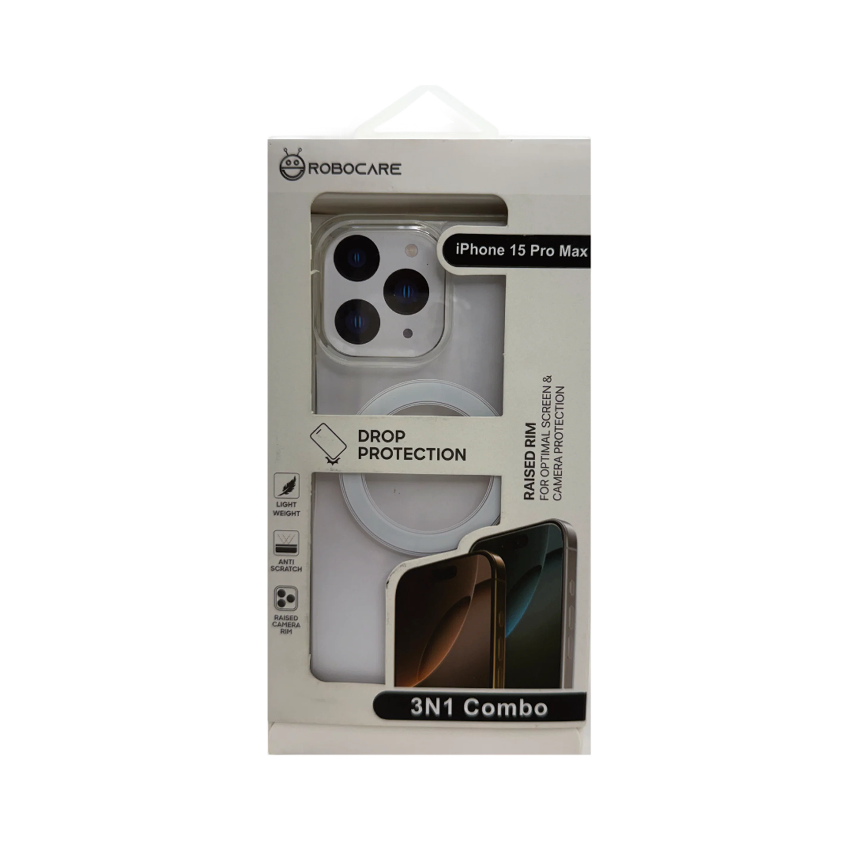 Robocare iPhone 15 Pro Max MagSafe 3-in-1 Protective Combo Case with Camera Lens Guard and Screen Protector