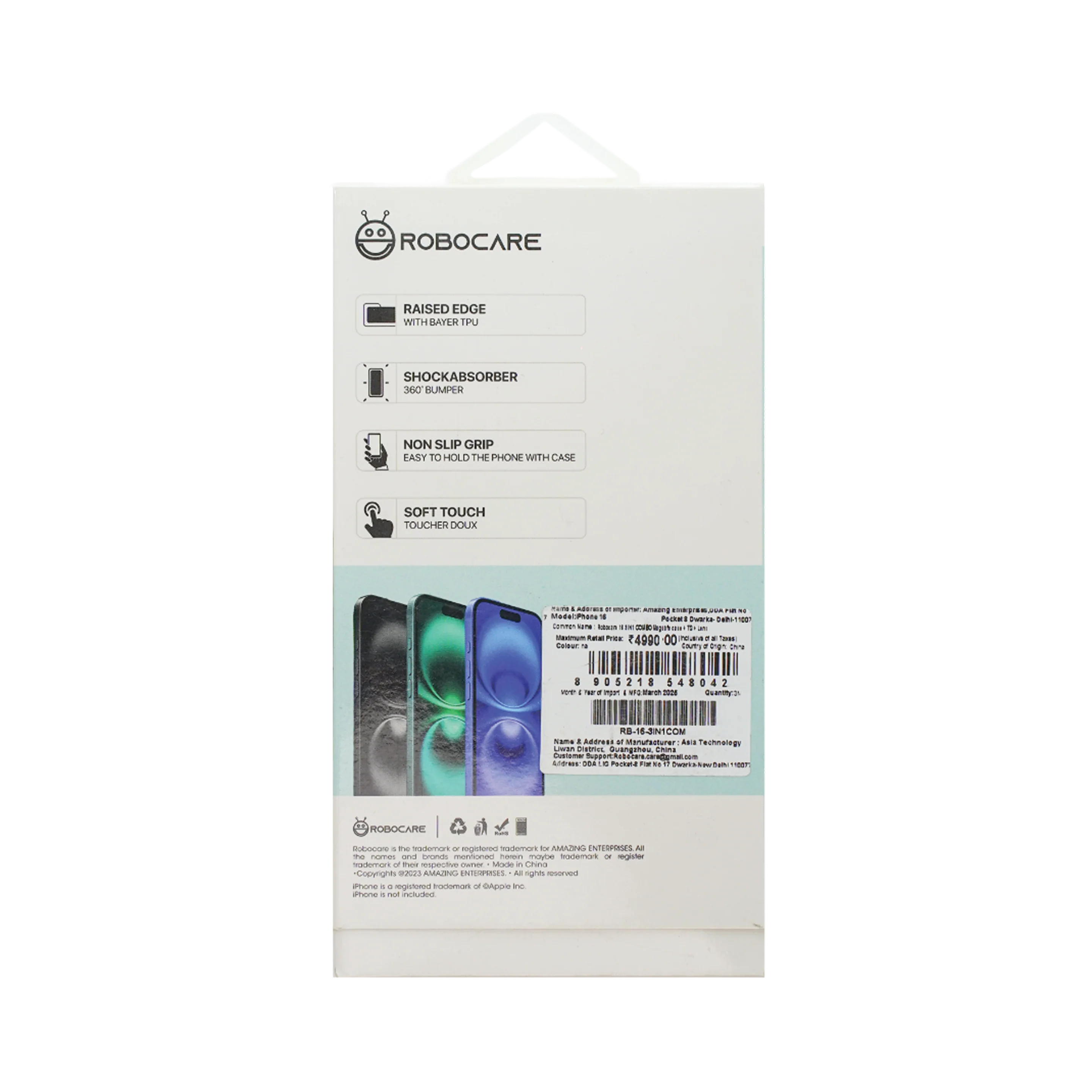 Robocare iPhone 16 MagSafe 3-in-1 Protective Combo Case with Camera Lens Guard and Screen Protector - Image 3