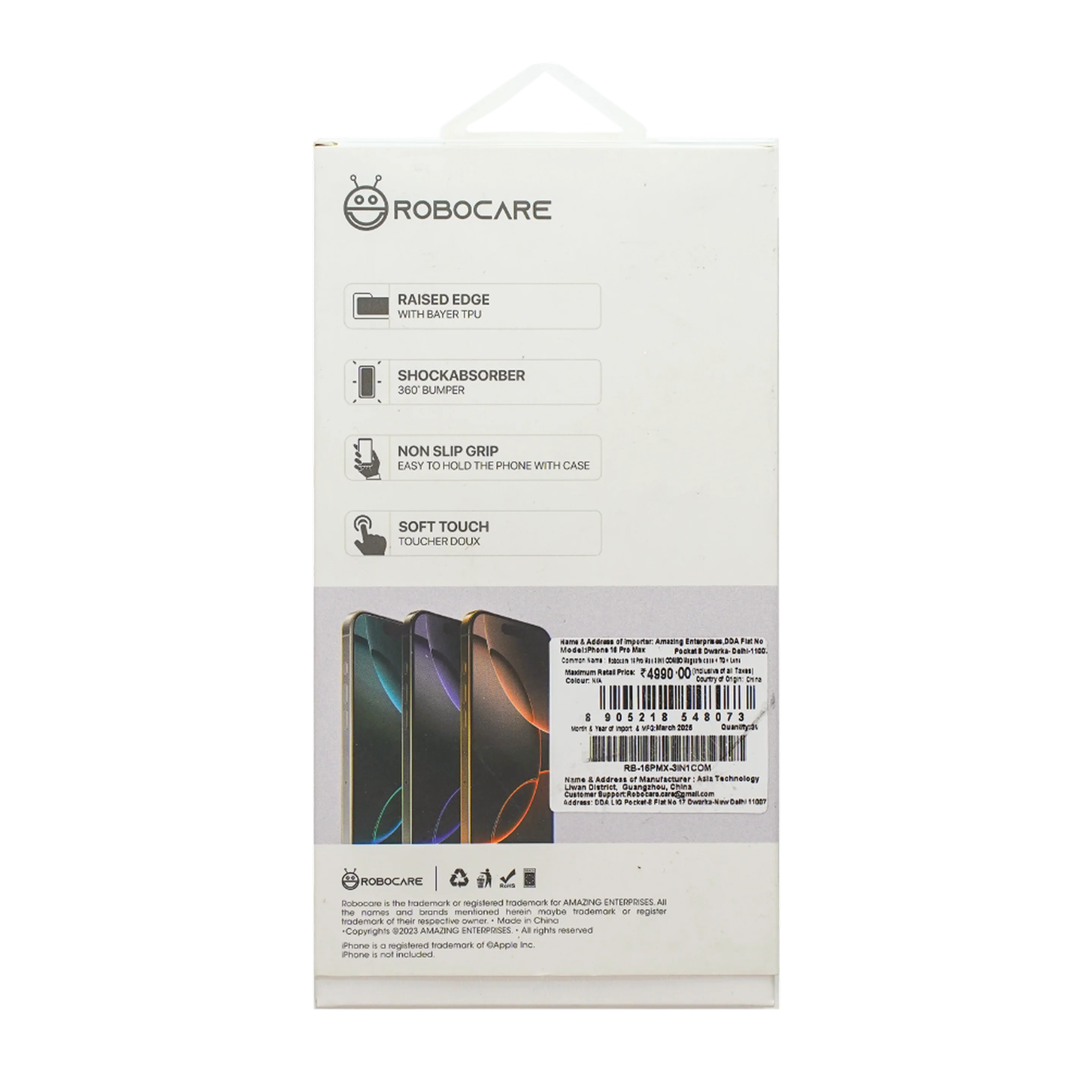 Robocare iPhone 16 Pro Max MagSafe 3-in-1 Protective Combo Case with Camera Lens Guard and Screen Protector - Image 3