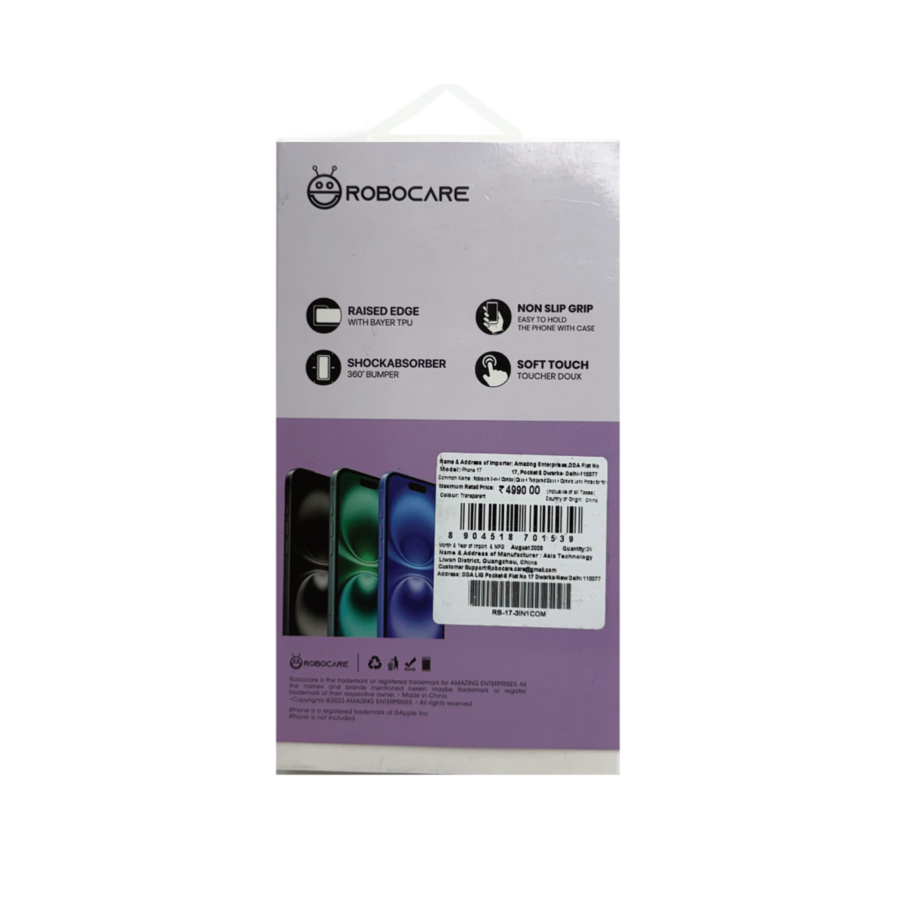 Robocare iPhone 17 MagSafe 3-in-1 Protective Combo Case with Camera Lens Guard and Screen Protector - Image 3