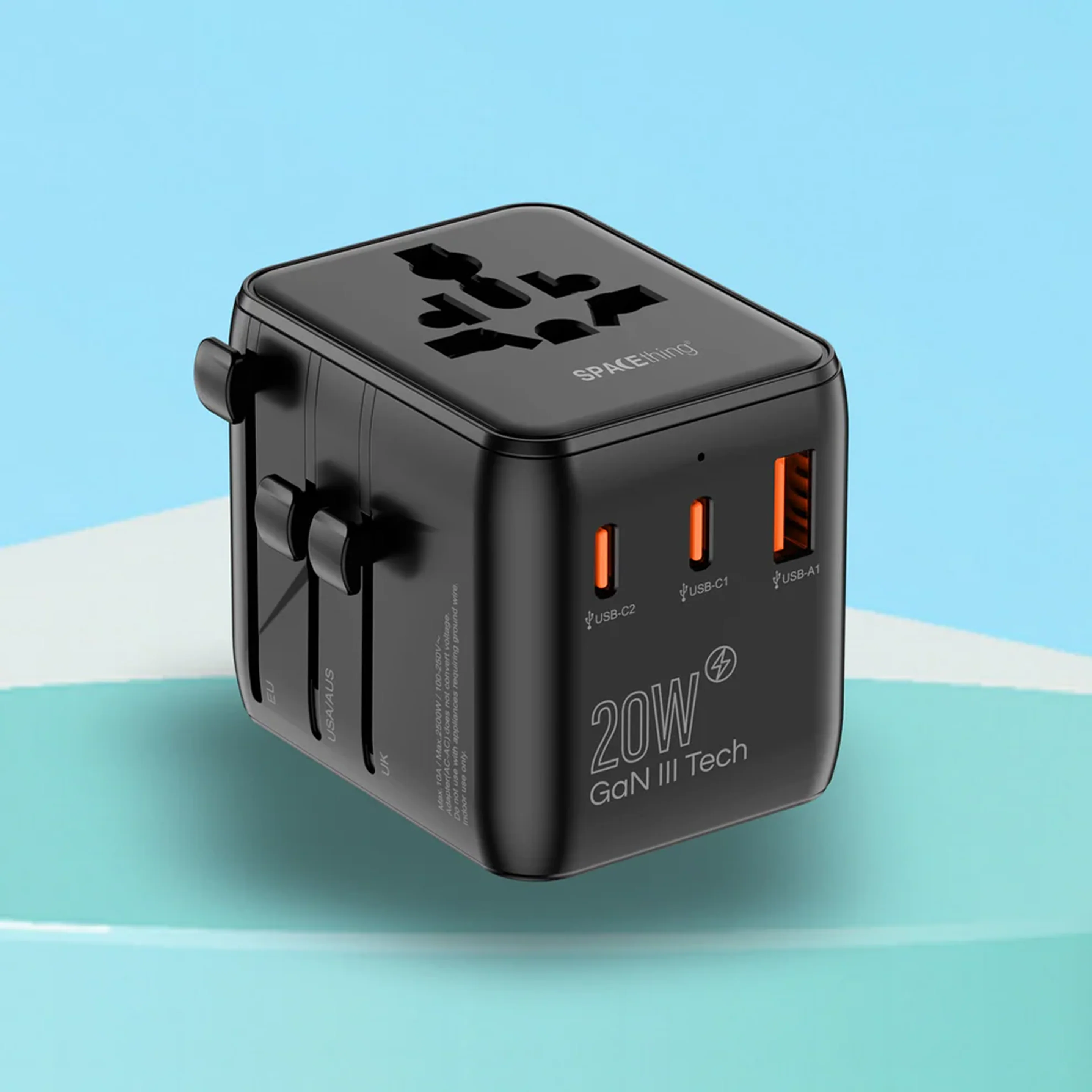 SPACEthing 20W GaN World Travel Charger with Universal Adapter – Black - Image 4