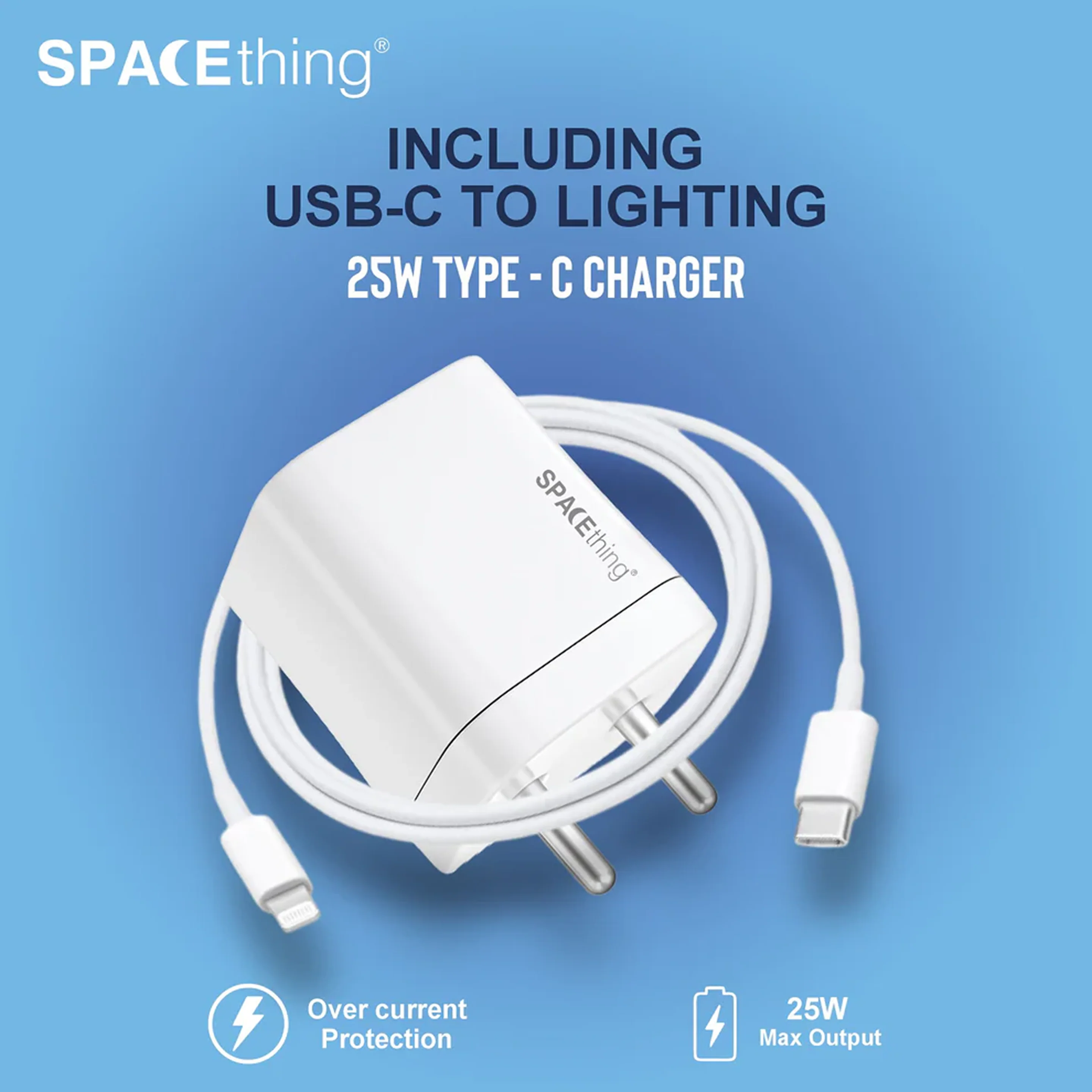 SPACEthing Cube Plus 25W Type-C GaN Wall Charger With Cable USB C TO USB C – White - Image 3
