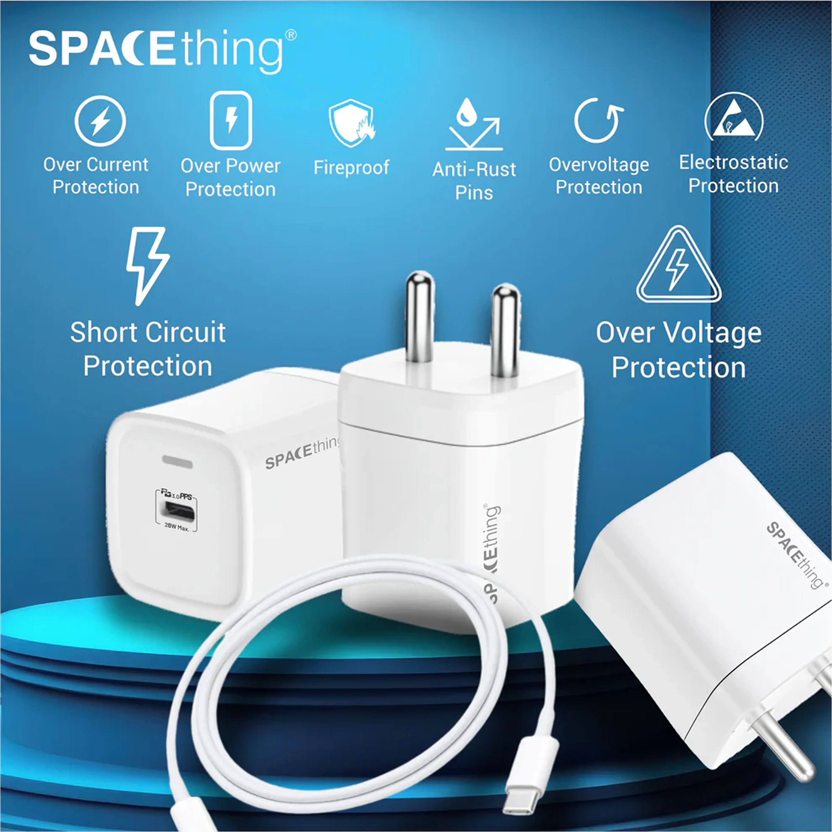 SPACEthing Cube Plus 25W Type-C GaN Wall Charger With Cable USB C TO USB C – White - Image 4