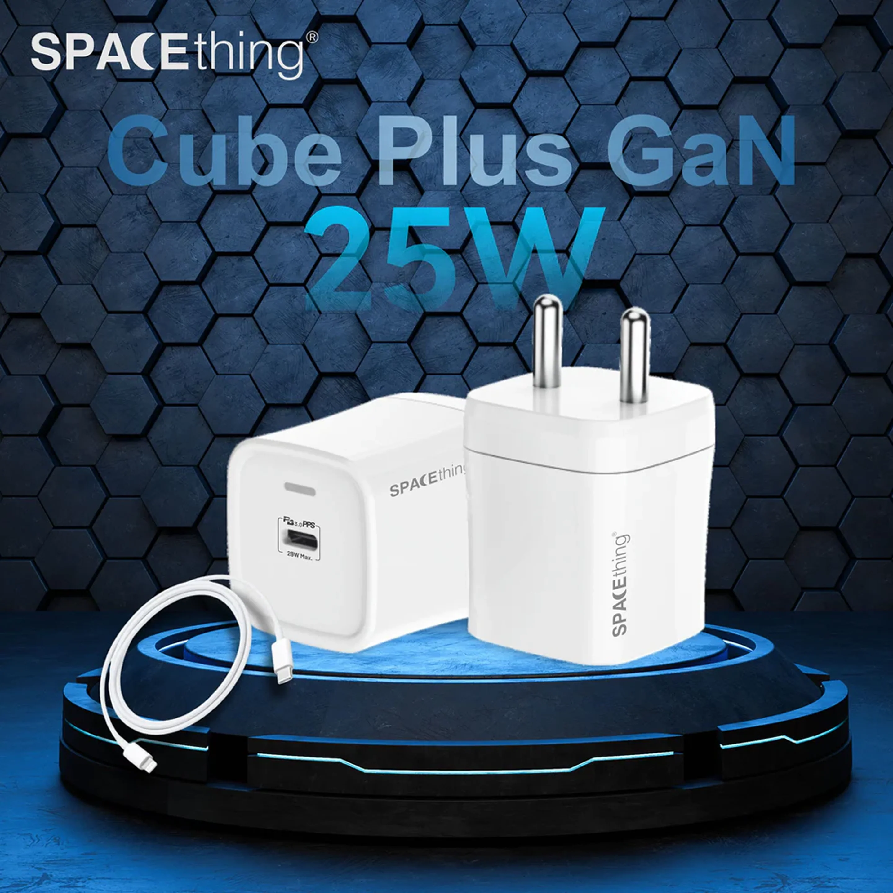 SPACEthing Cube Plus 25W Type-C GaN Wall Charger With Cable USB C TO USB C – White - Image 5