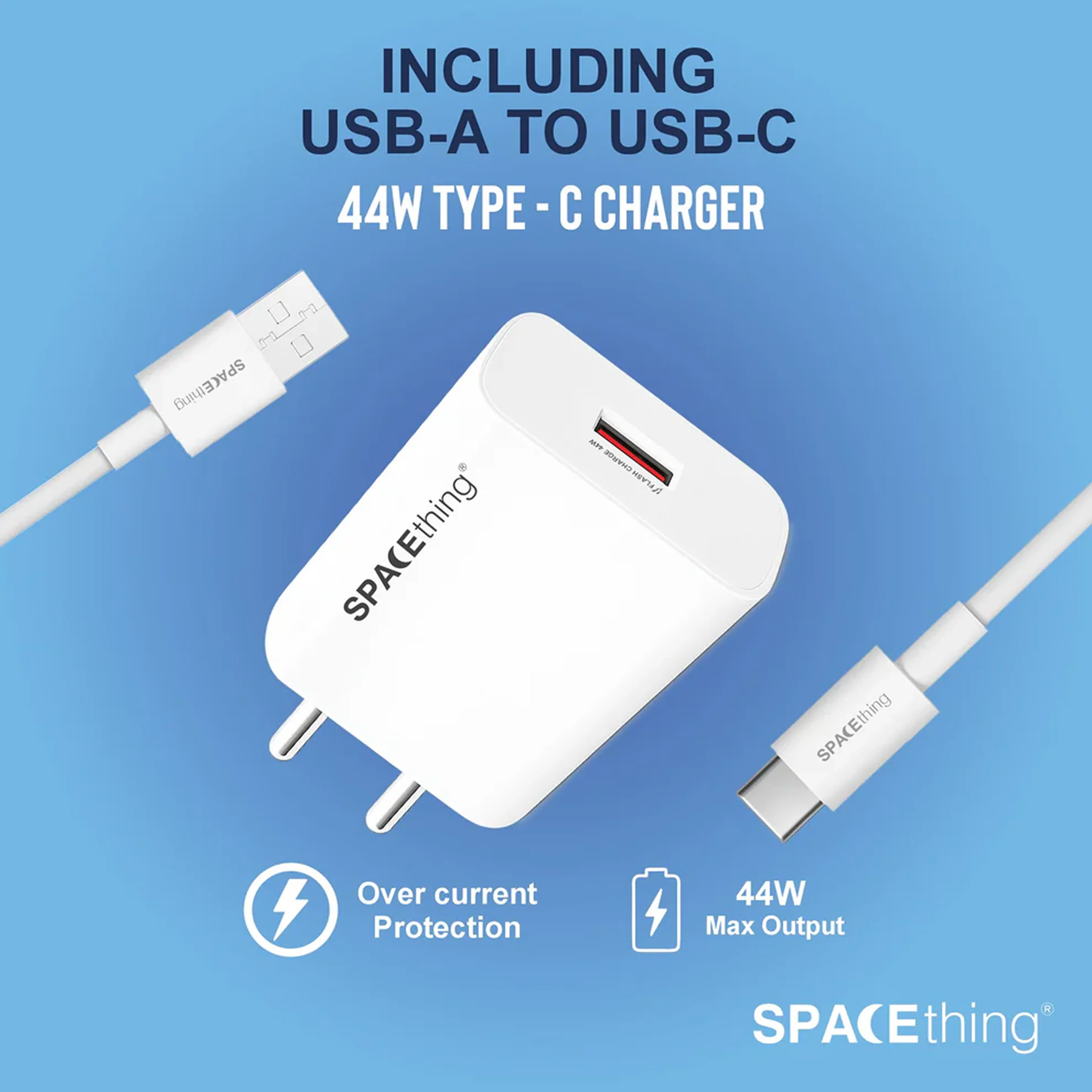 SPACEthing Flash 44W Wall Charger with USB to Type-C Cable – White - Image 3