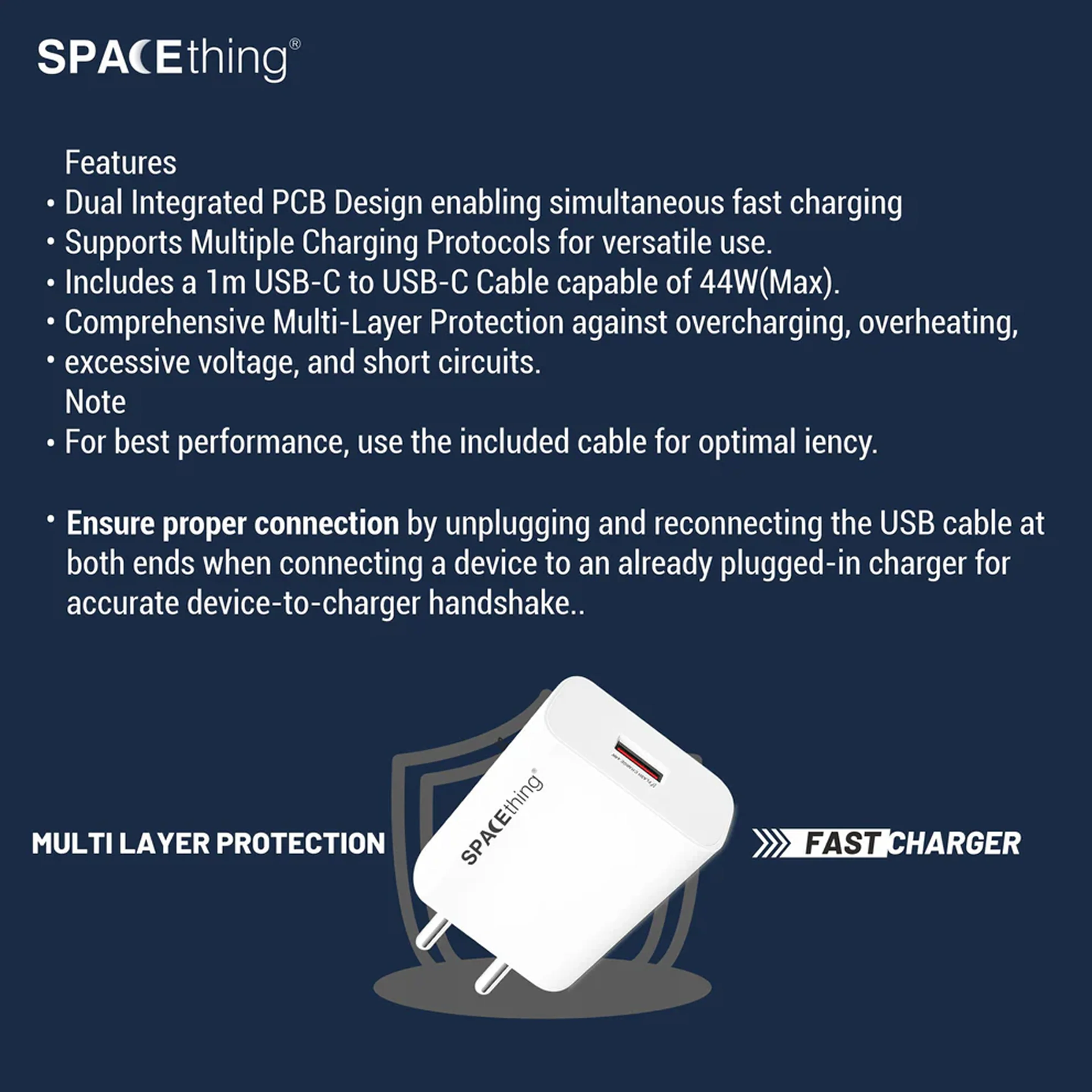 SPACEthing Flash 44W Wall Charger with USB to Type-C Cable – White - Image 5