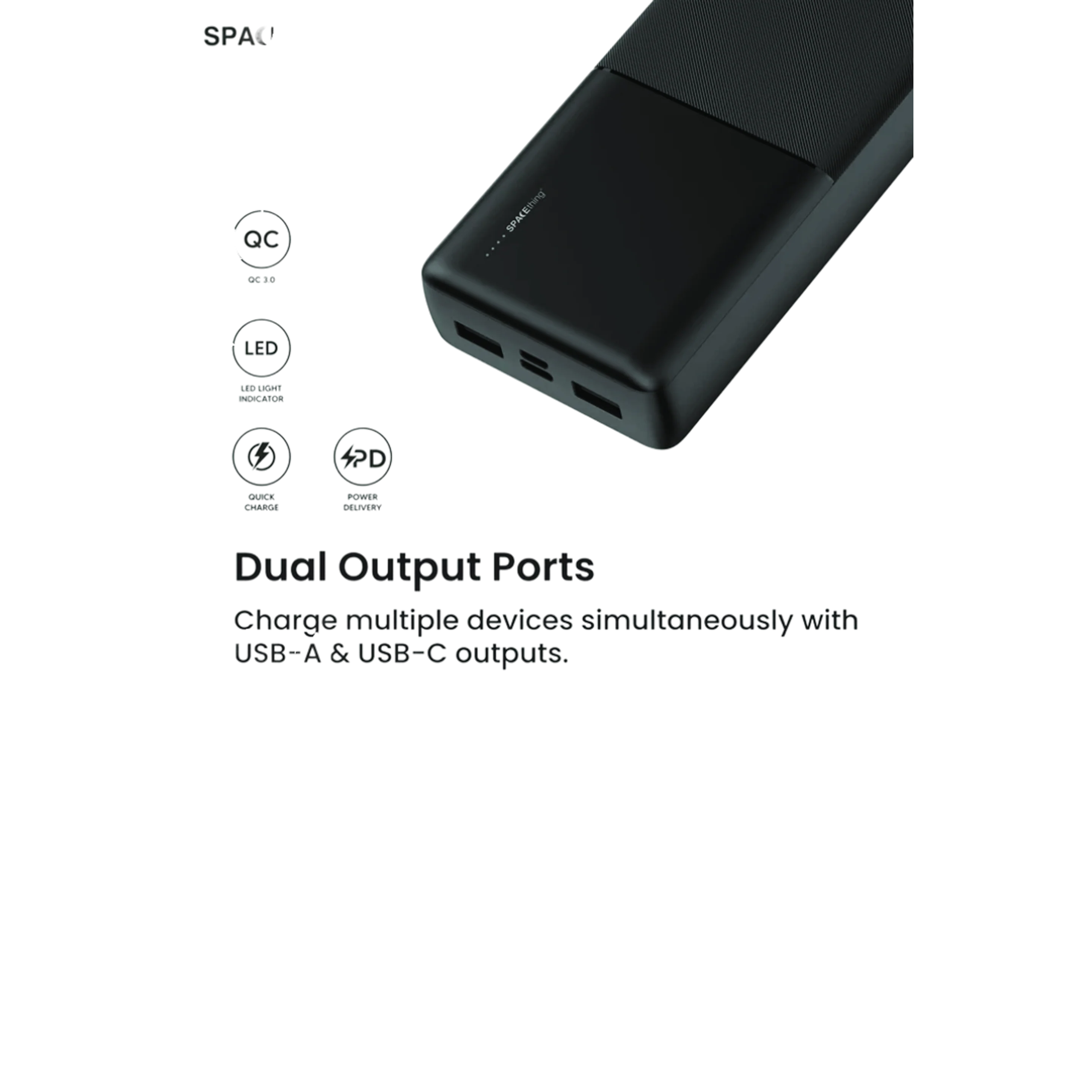 SPACEthing PD 22.5W Milos 10000mAh Power Bank – Black - Image 3