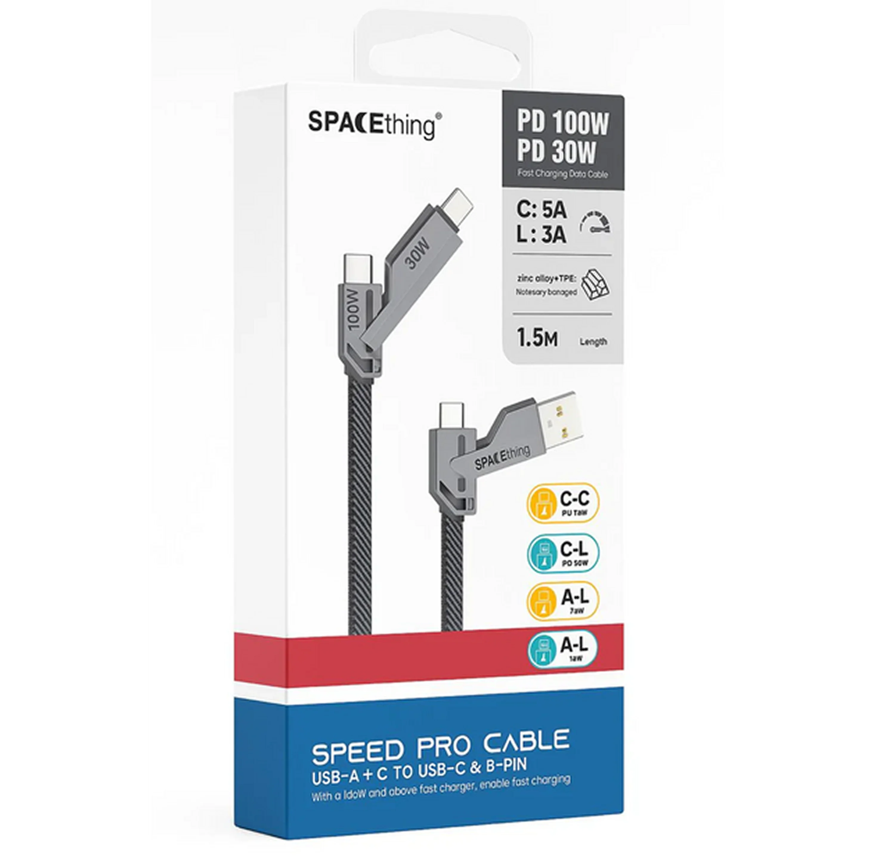 SPACEthing Speed Pro 4-in-1 Fast Charging Cable (100W, 1.5M) – Black - Image 3