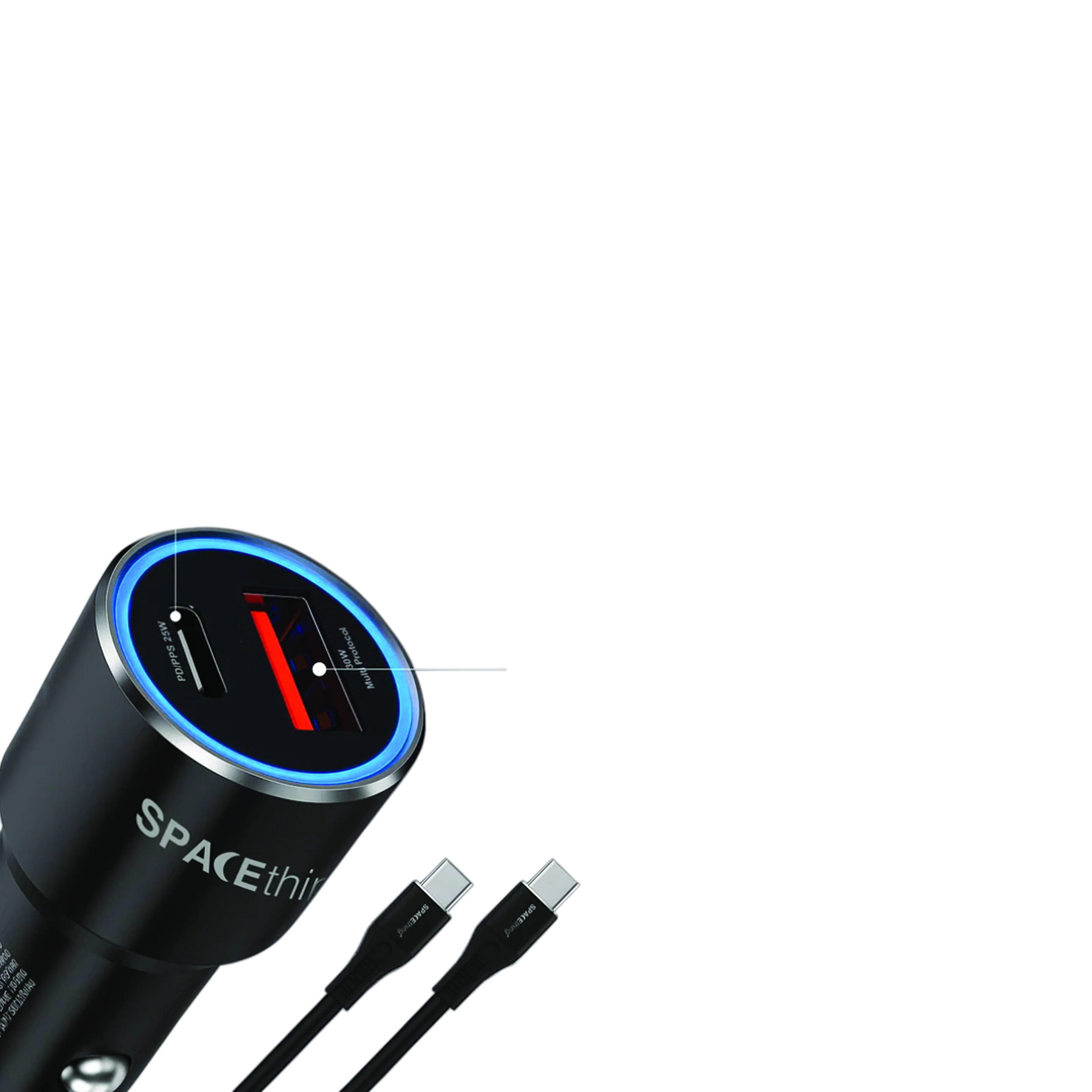 SPACEthing Speedo Car Charger PD 55W (with USB-C to USB-C 1.5 m Cable) – Black - Image 3