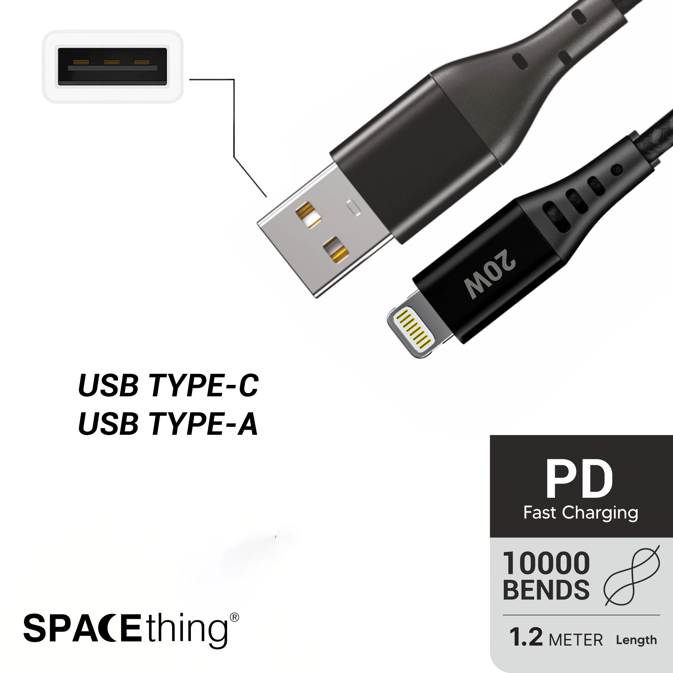 SPACEthing Swift USB to Lightning Cable 1.2m – Black - Image 3