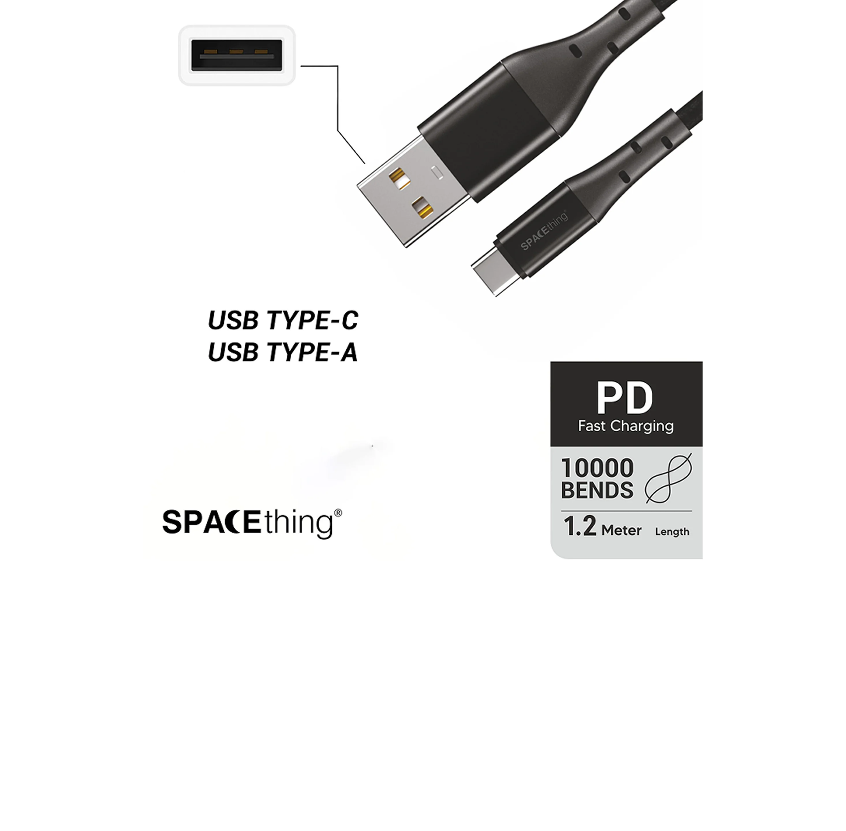 SPACEthing Swift USB to Type-C Cable 1.2m – Black - Image 3