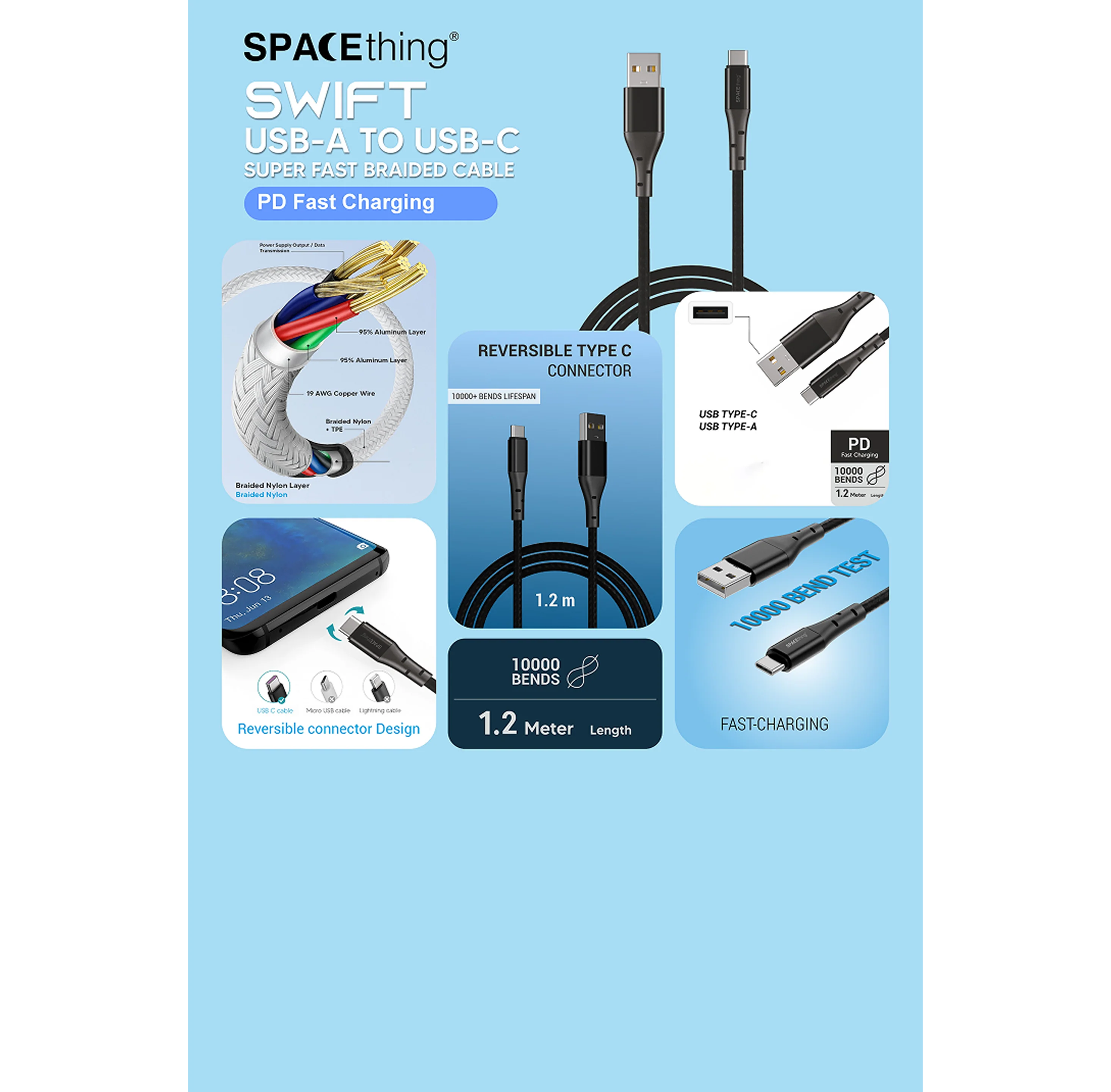 SPACEthing Swift USB to Type-C Cable 1.2m – Black - Image 5